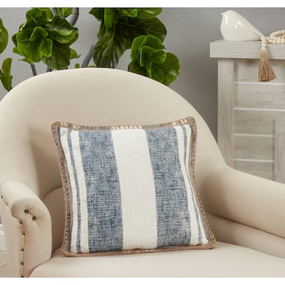 Throw Pillow With Striped Whipstitch Design, 18"x18"