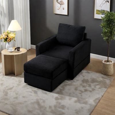 Corduroy Chaise Lounge Set with Ottoman and Adjustable Backrest