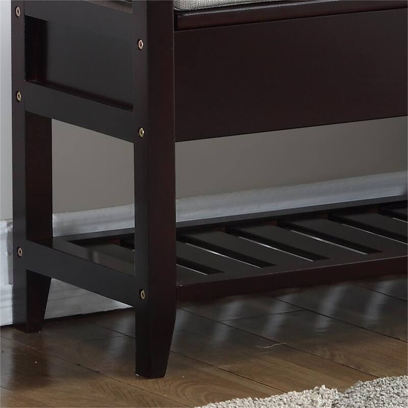 Fabric Upholstery Storage Shoe Bench with Shelf and Lifted Up Seats