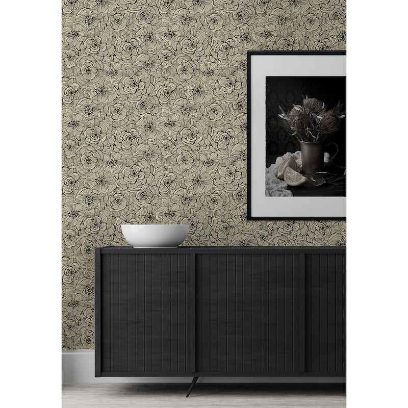 NextWall Ellie Graphic Floral Peel and Stick Wallpaper - 27 in. W x 18 ft. L