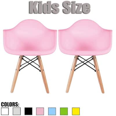 Set of 2 Modern Kids Toddler Size Molded Plastic Armchair With Arma Seat for Children's Room Natural Wood Eiffel Legs