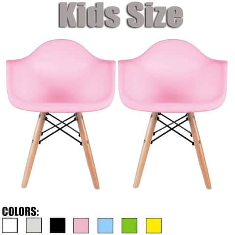 Set of 2 Modern Kids Toddler Size Molded Plastic Armchair With Arma Seat for Children's Room Natural Wood Eiffel Legs