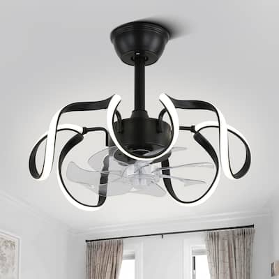 Cusp Barn 19 Inch Modern Ceiling Fan with Lights, 3 Color Dimable LED Light, 6 Speeds Reversible Bladeless Fandelier for Bedroom
