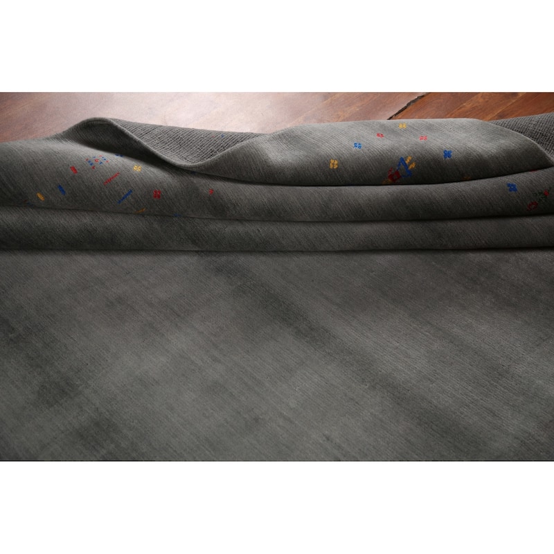 Slate Green Tribal Gabbeh Oriental Area Rug Hand-Knotted Wool Carpet - 8'1" x 9'11"