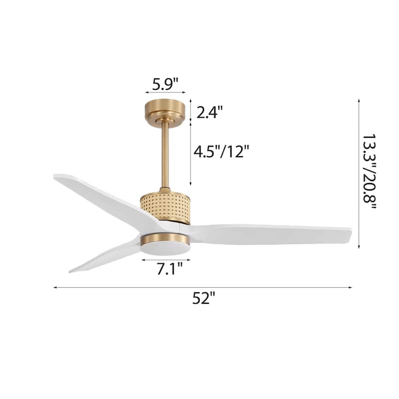 MLiAN 52 In. 3 Solid Wood Indoor Ceiling Fan with Light Kit - 52"