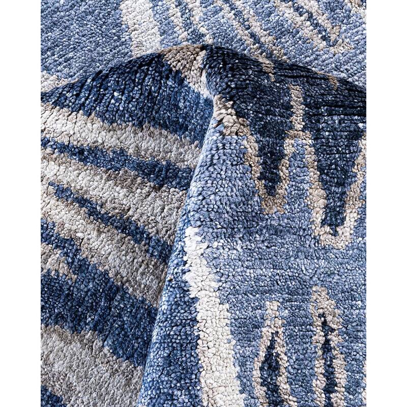 Modern One-of-a-Kind Handmade Area Rug, Blue - 8' 1" x 10' 1"