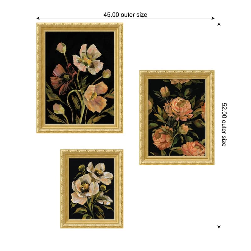 Kate and Laurel Moody Pink Hued Floral 3 Piece Framed Wall Art Print Set by Annie Quigley