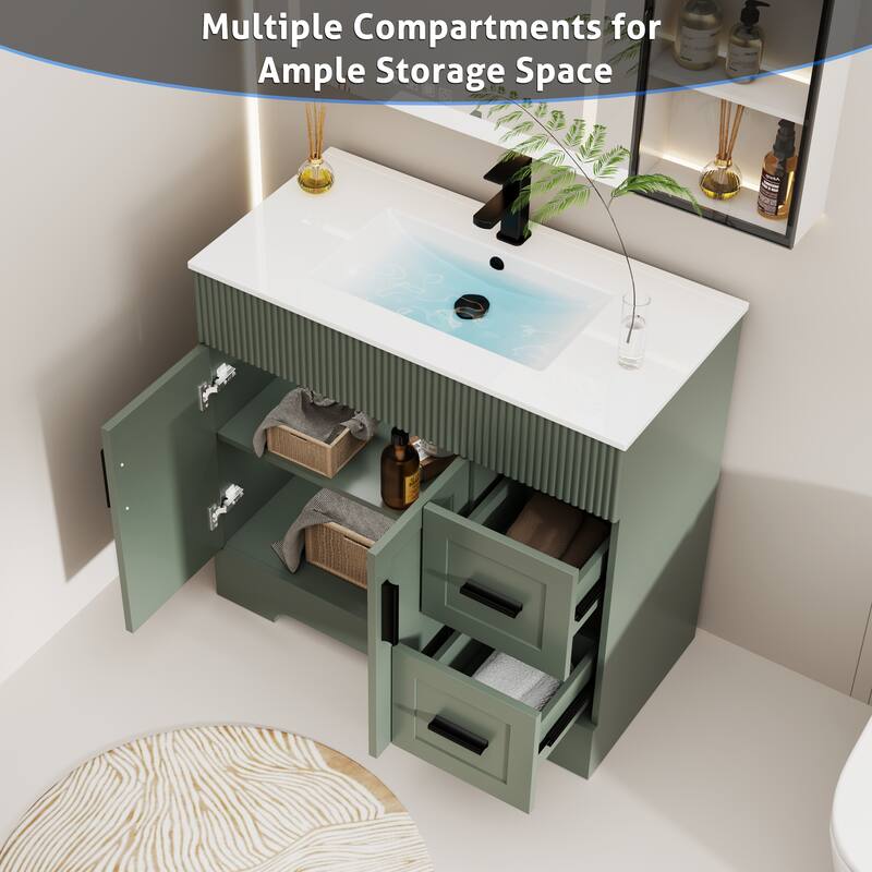 Modern 24/30/36/48" Wave-Line Bathroom Vanity Set with Sink & Faucet