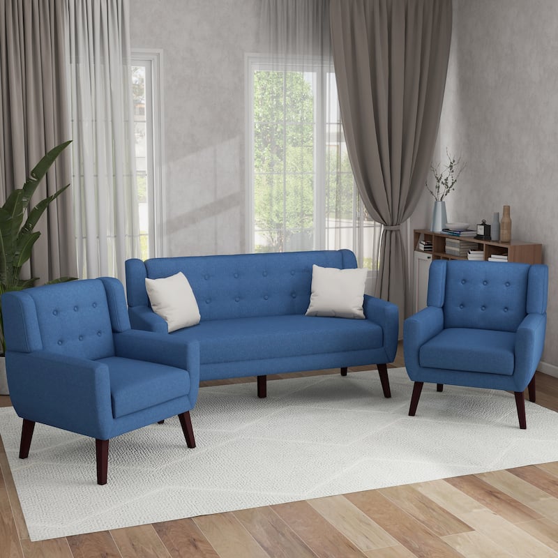 3-Piece Mid-Century Modern Living Room Set with Loveseat and 2 Chairs
