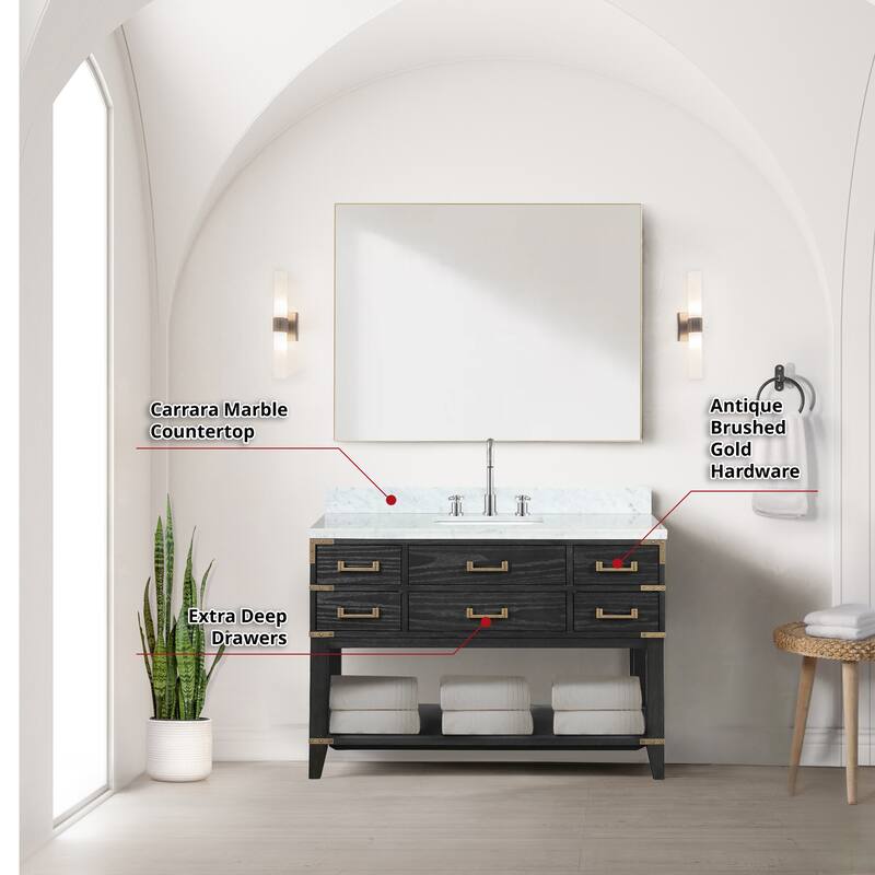 Lexora Norwalk Bath Vanity, Carrara Marble Top, Faucet Set, and Mirror