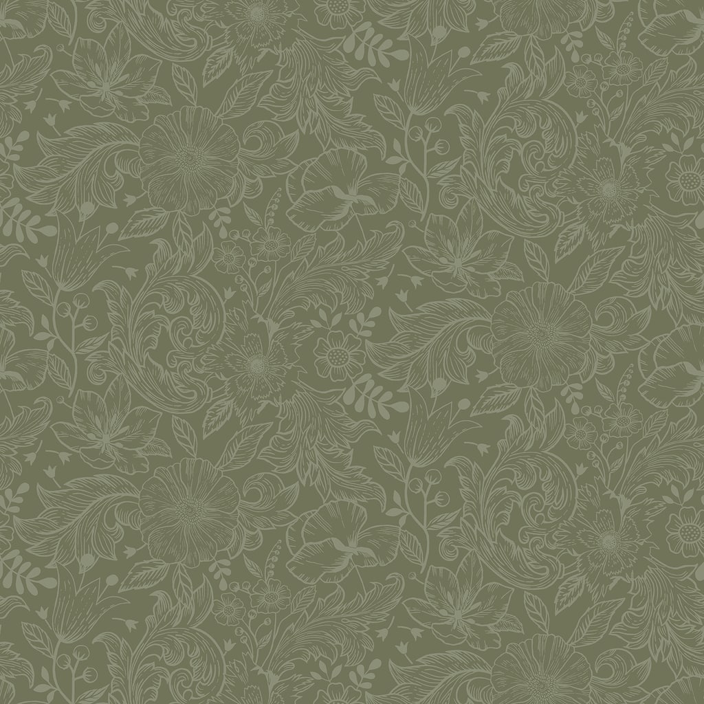 A-Street Prints Wilma Green Floral Block Print Wallpaper