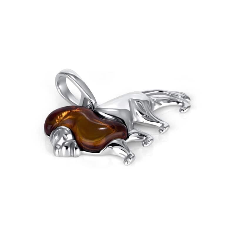 Baltic Amber Lion Pendant Necklace in Sterling Silver