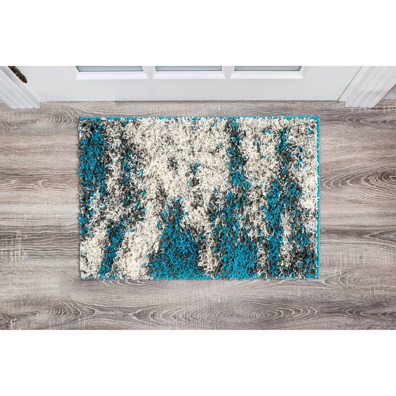 World Rug Gallery Modern Abstract Design Plush Shag Area Rug - 2'x3' - Turquoise - Runner/Rectangle