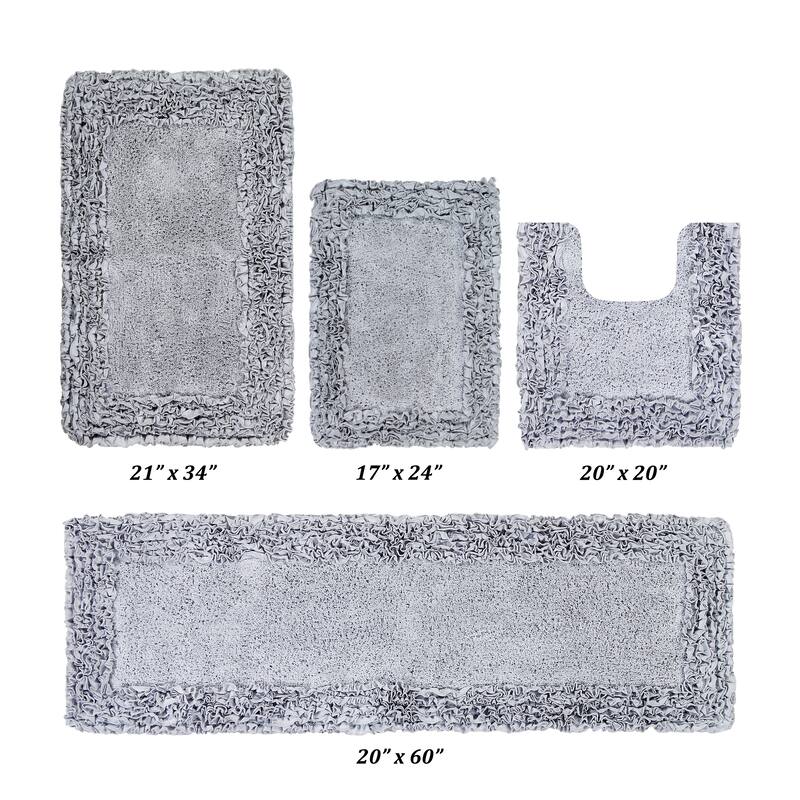 Better Trends Shaggy Border Collection Bathroom Rug -100% Cotton Tufted, Non-Skid Spray Latex Backing, Machine Washable Bath Mat - 4 Piece Set 17"x24" | 20"x20" | 21"x34" | 24"x40" - Sage