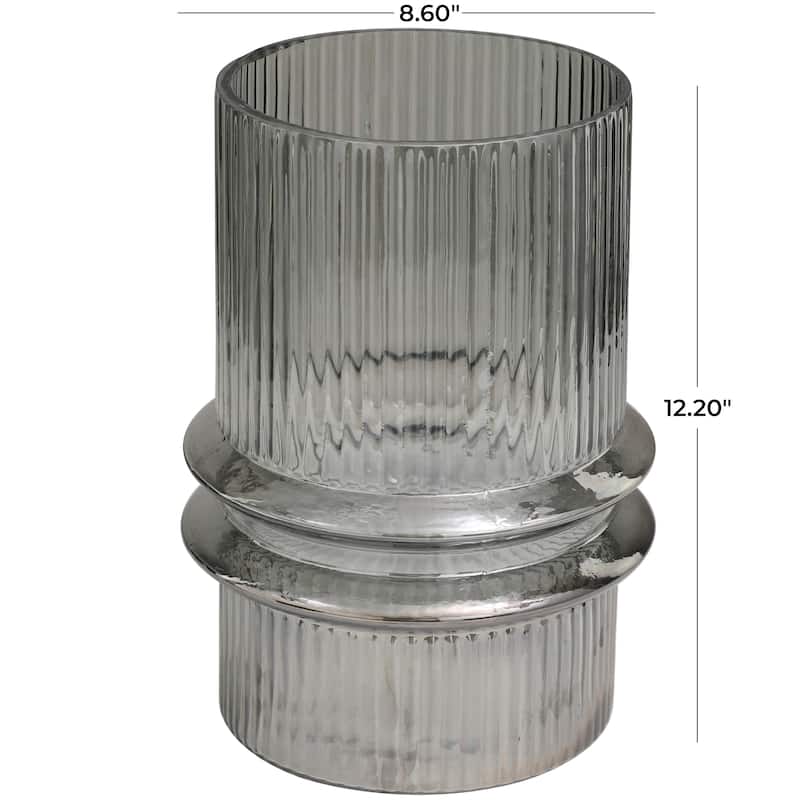 Gray Glass Wide Ribbed Vase with Fluted Center