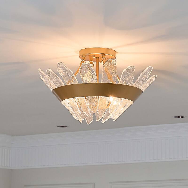 Daisy 3-Light 19.1" Modern Seeded Glass Panel Flush Mount Flush Mount