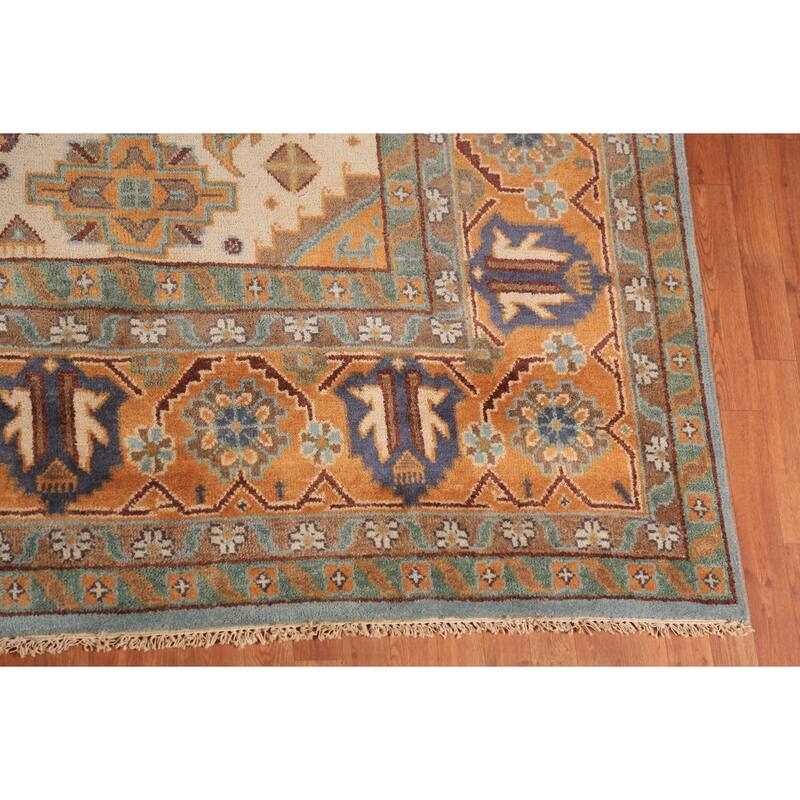 Geometric Khotan Oriental Large Area Rug Hand-Knotted Wool Carpet - 8'11" x 17'7"