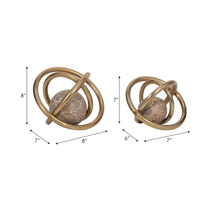 Sagebrook Home 7/8" Solaro Metal Orbs, Decorative Centerpiece Home Decor Accents, Set of 2