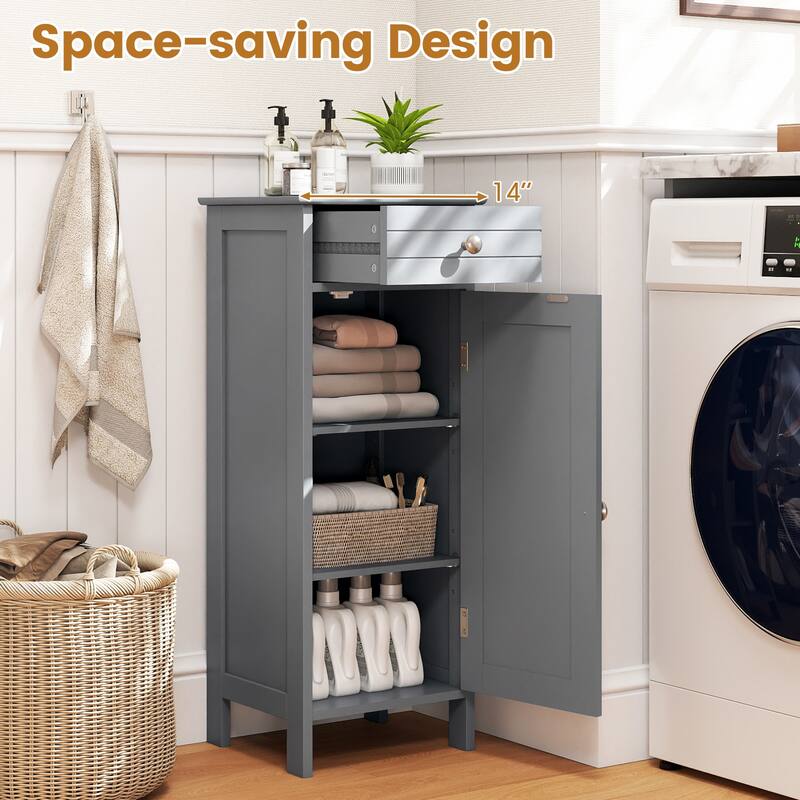 Costway Bathroom Floor Cabinet Storage Organizer Free-Standing with - See details