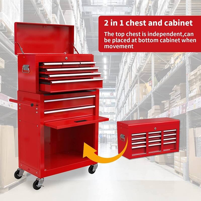 Tool Chest Box Combo with 8 Drawer 24"W, Rolling Tool Storage Cabinet