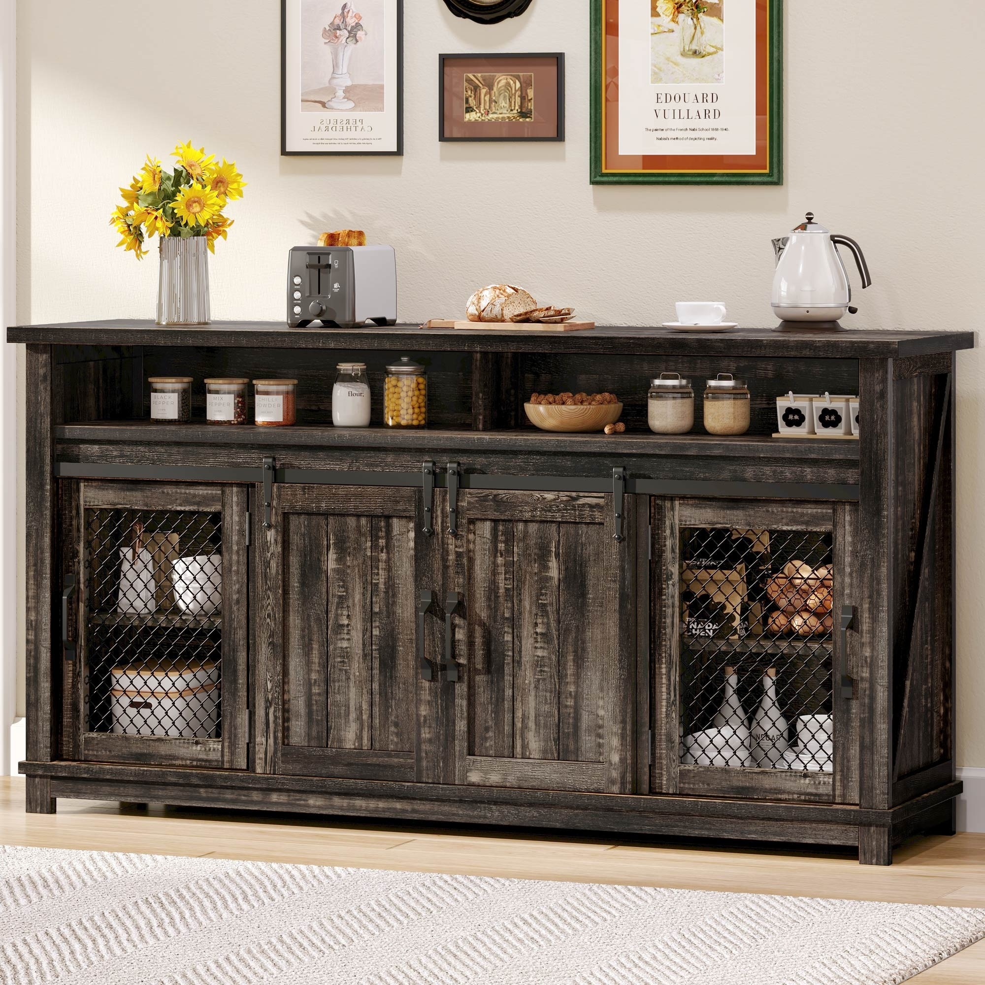 Farmhouse Sideboard Buffet Cabinet with Sliding Barn Doors On