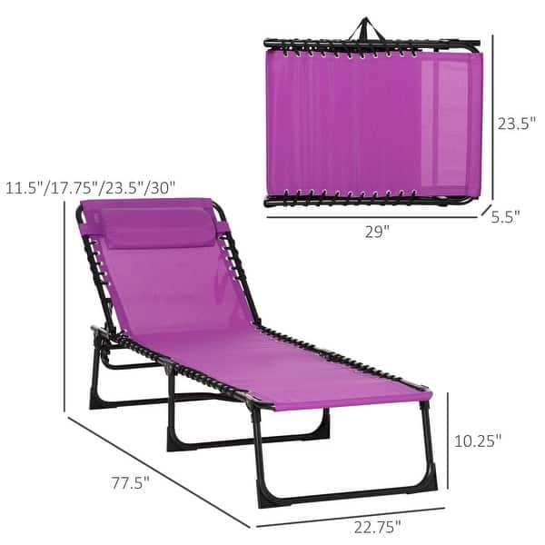 dimension image slide 0 of 3, Outsunny Folding Chaise Lounge Chair Portable Lightweight Reclining Garden Sun Lounger with 4-Position Adjustable Backrest