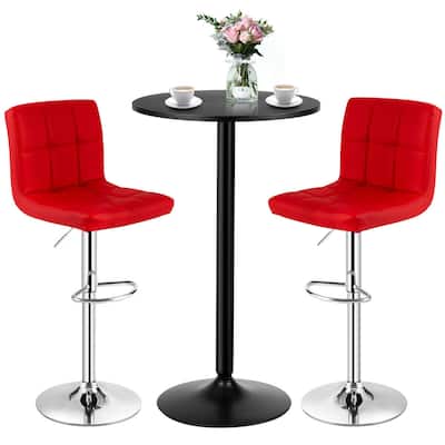 Gymax 3PCS Pub Table Set 24'' Round Bar Table & 2 Adjustable Bar