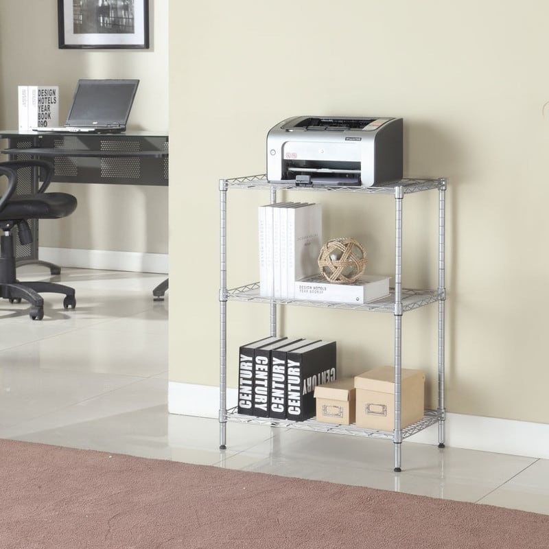 Concise Carbon Steel/ PP 3-Shelf Home Kitchen Shelving Unit - Silver