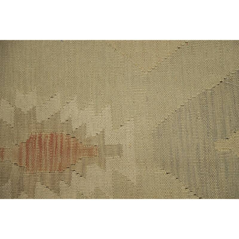 Hand Woven Oriental 100% Wool Carpet Southwestern Tribal Beige & Ivories Kilim Area Rug - 9' 7'' X 8' 1''
