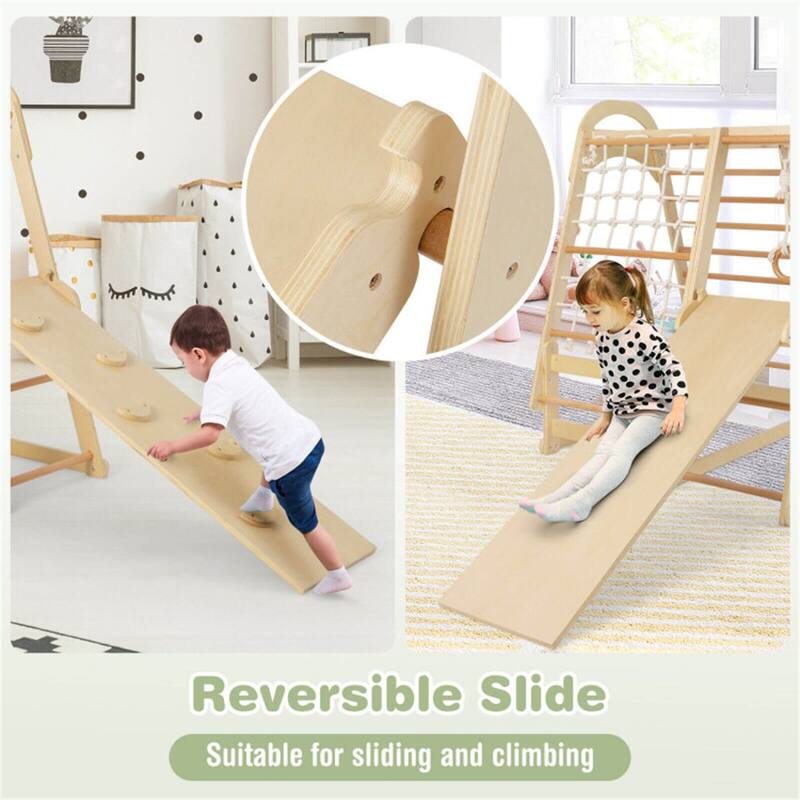 6-in-1 Indoor Kids Jungle Gym Playset with Slide and Climbing Ladder Monkey Bars and Tent - 45.5" x 42.5" x 50"
