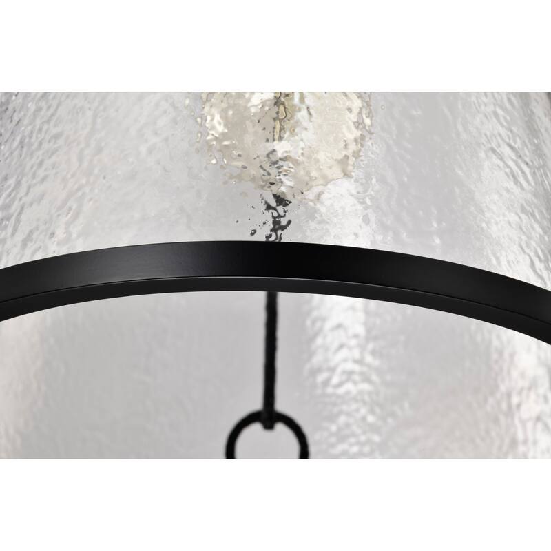 Valentine Large Pendant Black Finish Hammered Glass