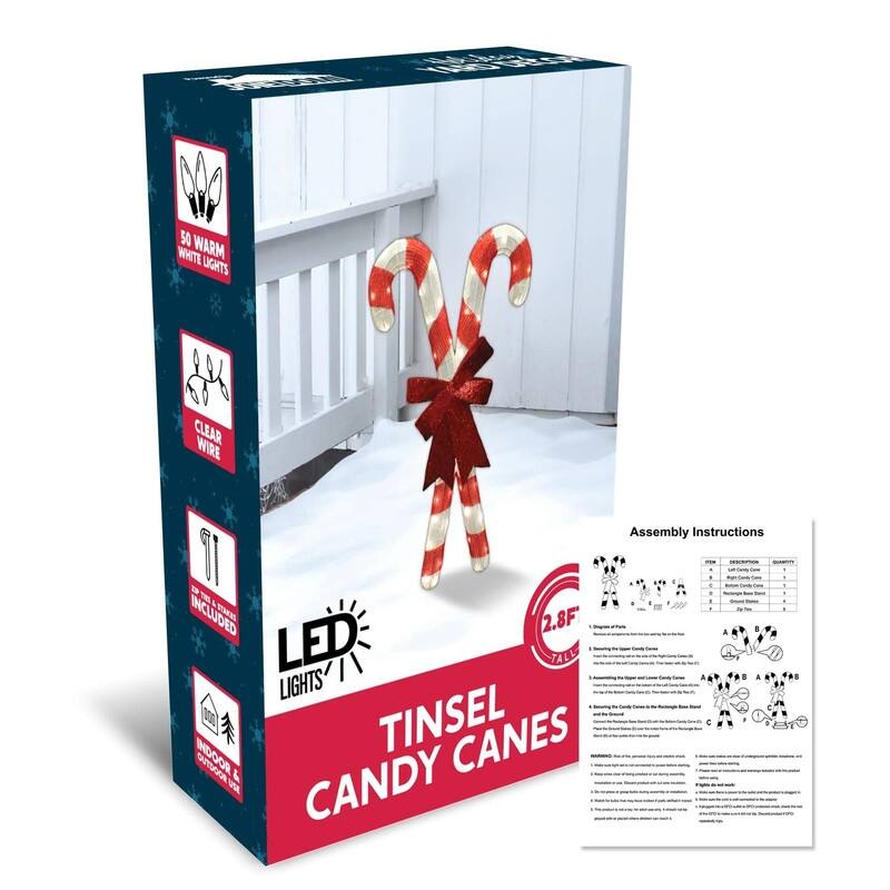 2.78 ft. Tall White & Red Tensil Candy Canes LED Yard Lights - White and Red