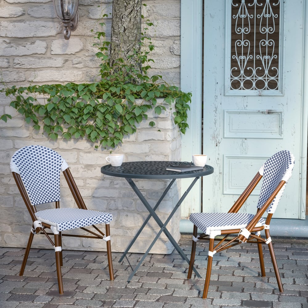 2 Pack All-Weather Commercial Paris Chairs with Bamboo Print Frame - 18.5"W x 22"D x 34.25"H