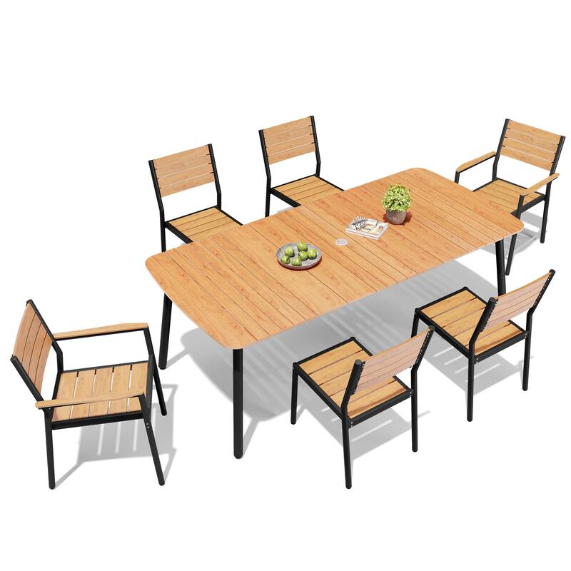 Outdoor 7/9-Piece Patio Dining Set Rectangular Dining Table with Stackable Chairs