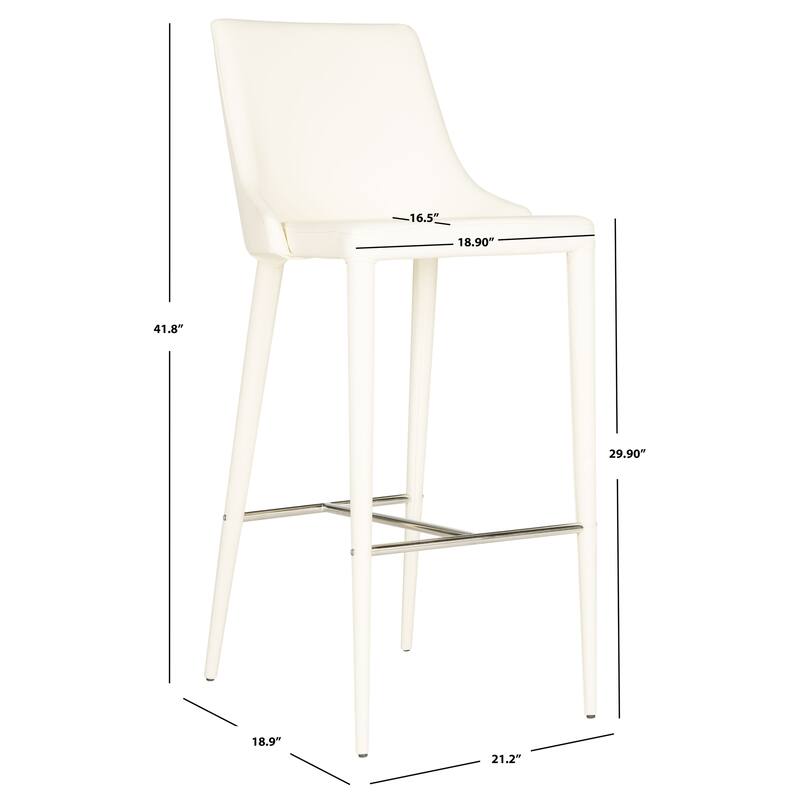 SAFAVIEH Carlene Mid-Century Dining Modern 42-inch White Leather Bar Stool - 21.2" x 18.9" x 41.8" - 21Wx19Dx42H
