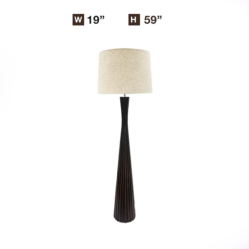 Black Fluted Resin Floor Lamp with Linen Shade Perfect for Living Room
