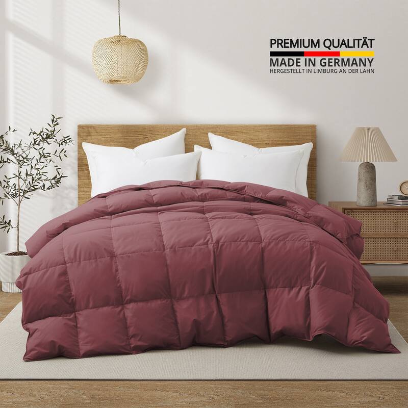 All Season Organic Cotton Down & Feather Comforter Made in Germany - California King - Brick Red