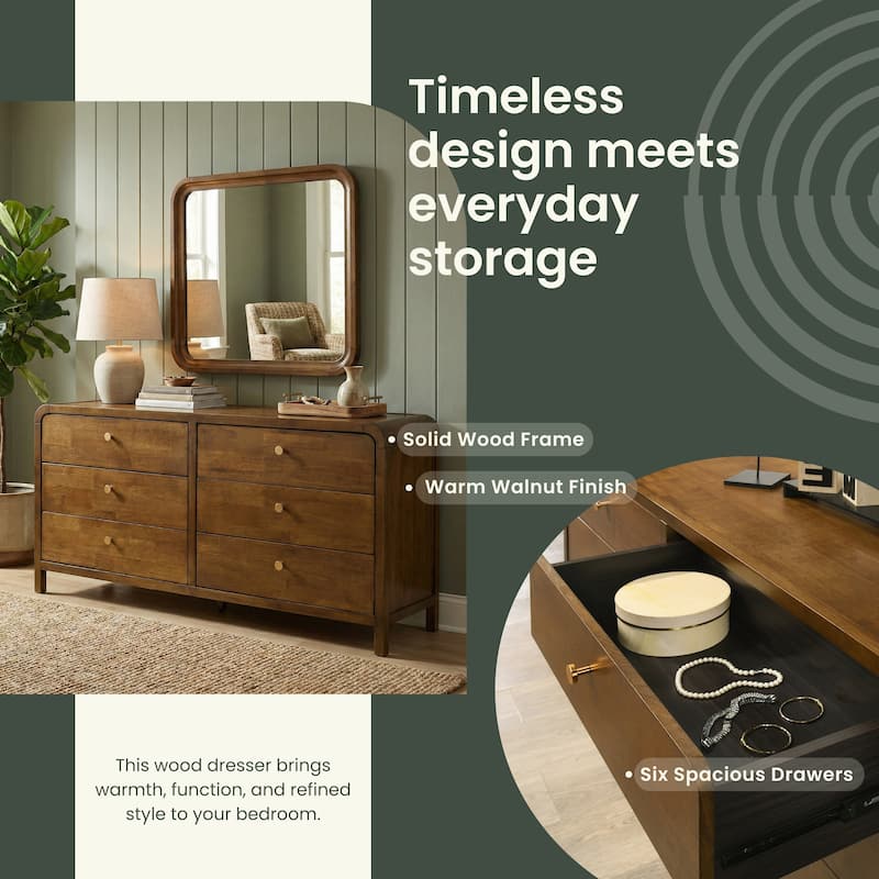 Roundhill Furniture Eldren Wood Bedroom Set, Platform Bed with Dresser, Mirror, Two Nightstands, Chest in Walnut Finish