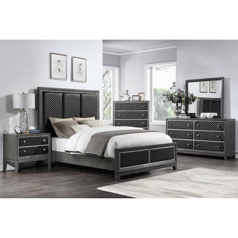 1pc Nightstand of 2 Drawers Faux Leather