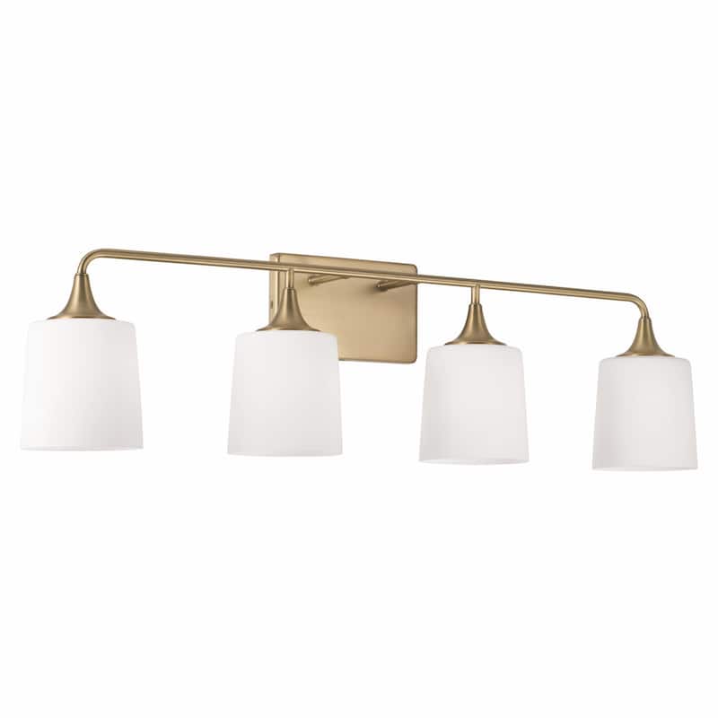 Presley 4-light Bath/ Vanity Fixture w/ Soft White Glass - Aged Brass