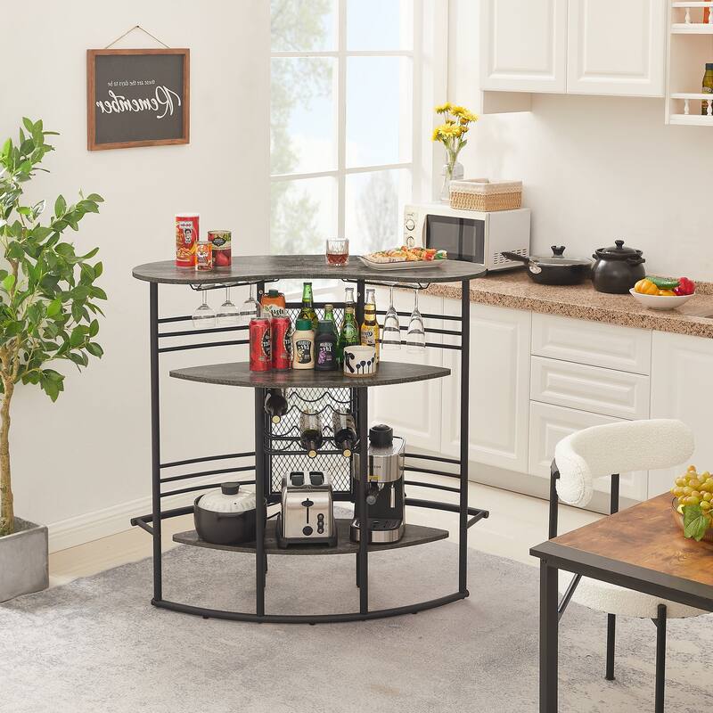 VECELO Home Bar Unit, Liquor Bar Table with 2-Tier Storage