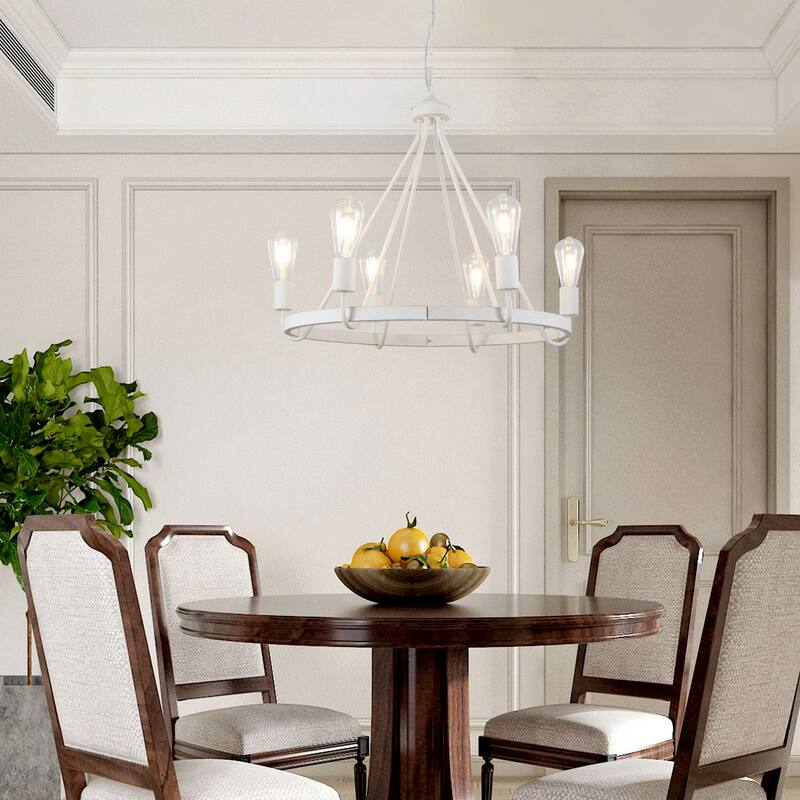 6-Light Candlestick Circle Wagon Wheel Foyer Chandelier Linear Island Chandelier Lighting for Dining Room