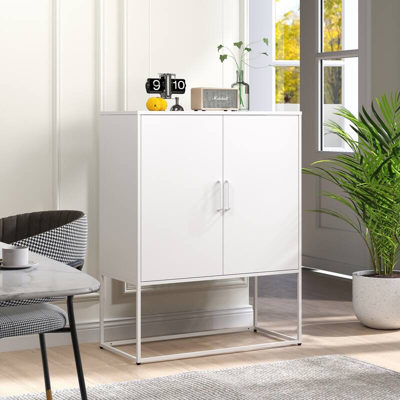 Steel Storage Cabinet with Adjustable Shelves,Free Standing Accent Cabinet with Magnetic Doors,Heavy Duty Buffet Sideboard
