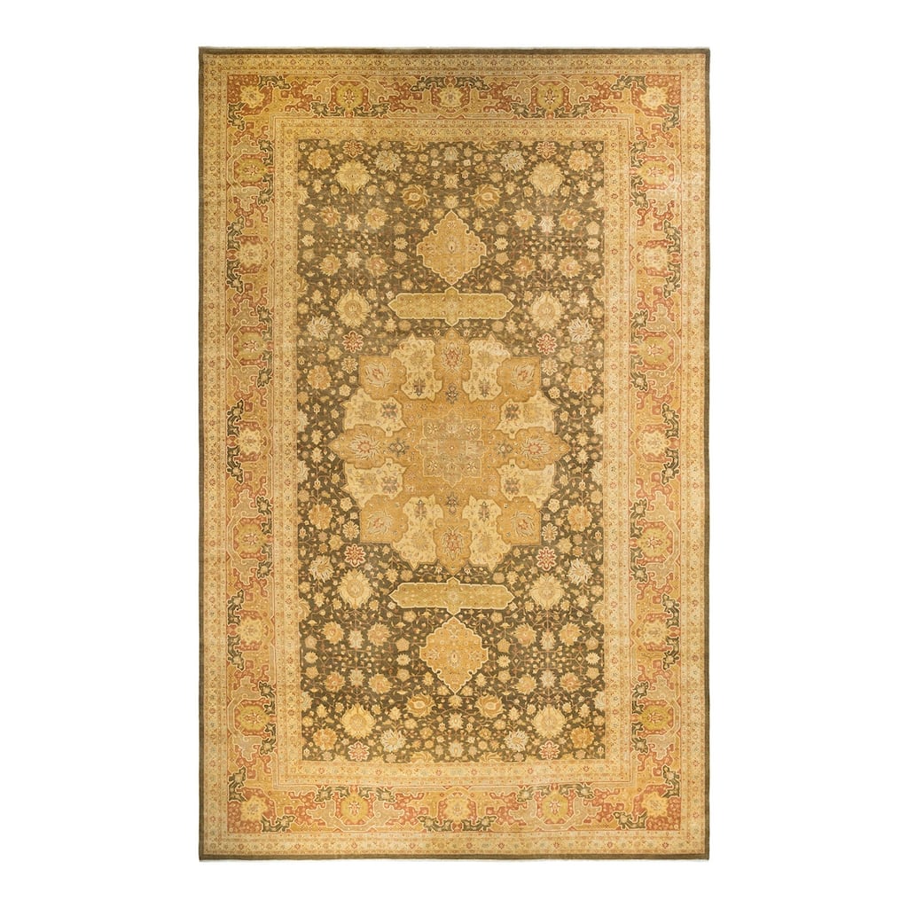 Overton Hand Knotted Wool Vintage Inspired Traditional Mogul Green Area Rug - 12' 6' x 20' 1'