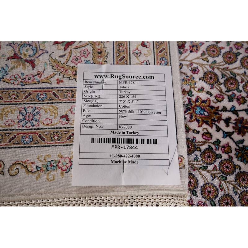 Turkish Tabriz Traditional Rug Machine Made Silk & Polyester Carpet - 5'1" x 7'5"