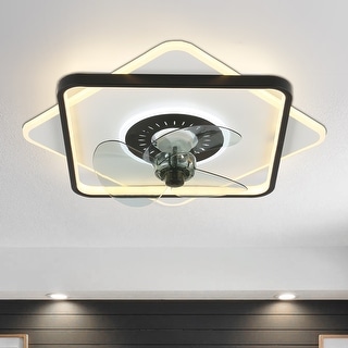 18" Modern Low Profile Ceiling Fan Phone App Control Flush Mount
