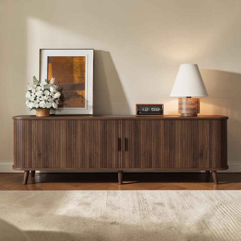 70.87" Modern TV Stand with Storage Cabinets and Solid Wood Legs for TVs Up to 80 Inches
