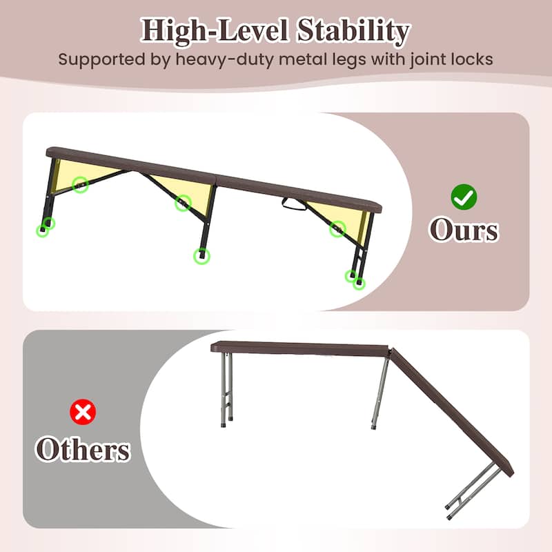 Gymax 6 ft Plastic Folding Bench Portable Fold-in-Half Seat w/ 1320