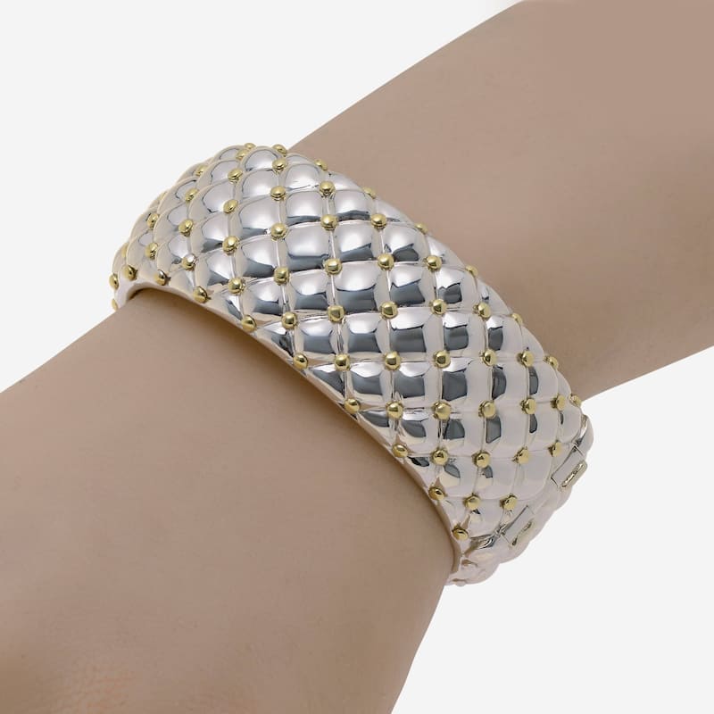 Charles Krypell Sterling Silver and 18K Yellow Gold Wide Cuff Bracelet - 6.25