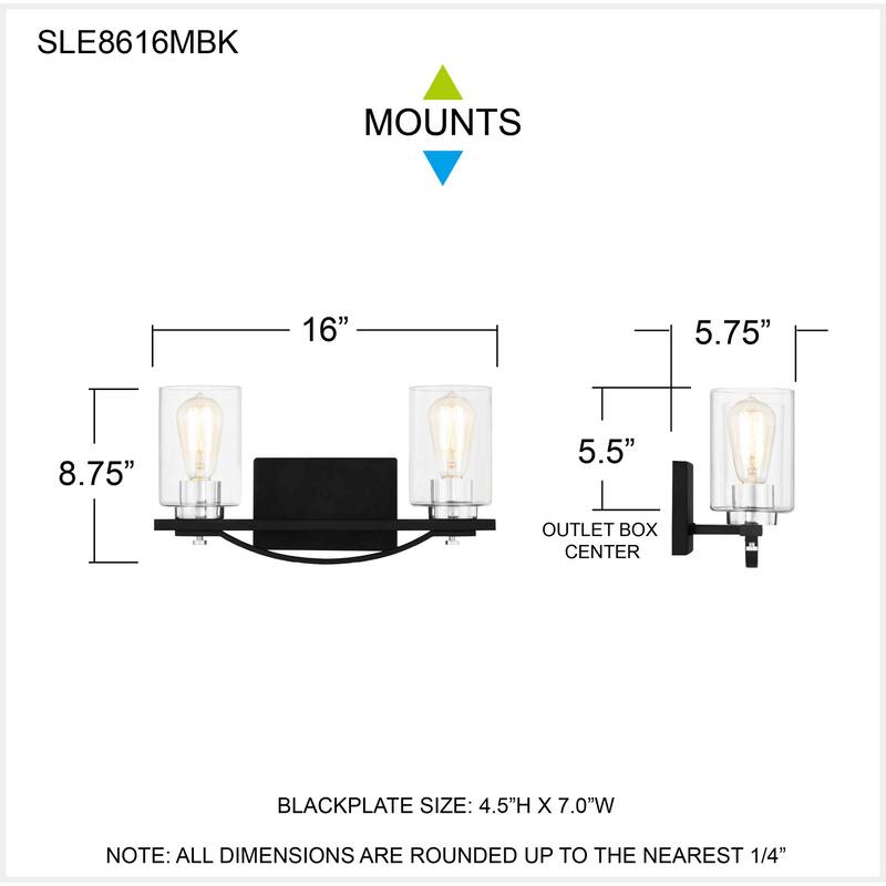 Salem 2-Light Matte Black Vanity Light - Matte Black